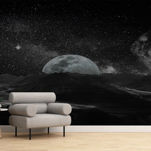 Decorazione murale con paesaggio del cielo stellato, artigianato di carta del cosmo, arte di carta della luna piena, carta da parati con paesaggio, arte del paesaggio notturno, carta da parati con regalo,