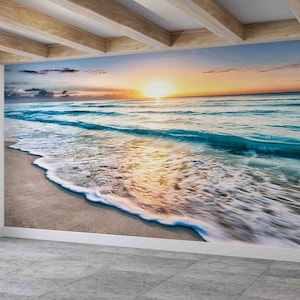 海の景色の壁デカール、海のデジタルペーパー、海の夕日の壁の装飾、ギフトの壁紙、風景の壁の装飾、壁画の壁紙、