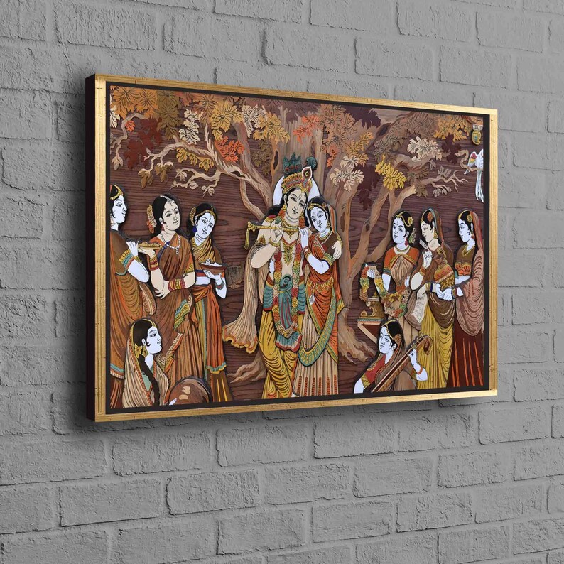 Arte de parede 3D, Arte de parede grande, Arte de parede para sala de estar, Deuses hindus Radha Krishna, Pôster de reprodução, Impressão em tela hinduísmo, Tela hindu imagem 10