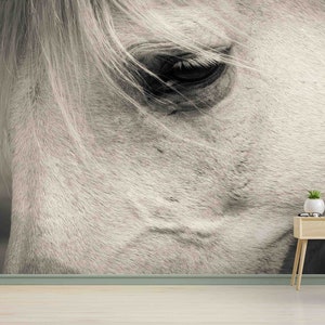 White Horse Wall Mural, Horse Lover Gift, Animal Wall Stickers, Trendy Wallpaper, Wall Decorations, Man Cave Digital Paper, 3D Paper Craft,