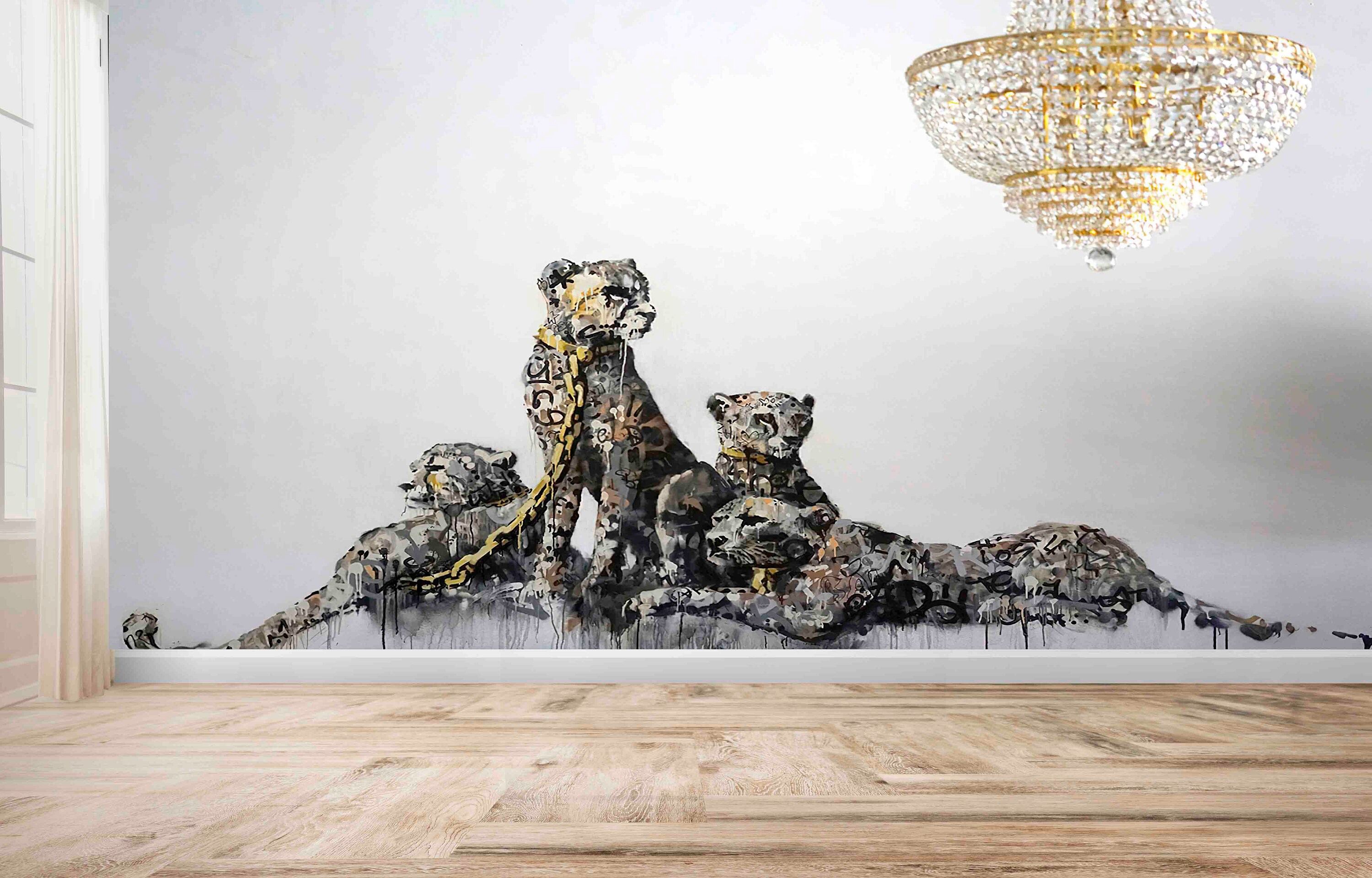 Gift Wallpaper, Cheetah Wall Mural, Banksy Cheetah Wall Decor