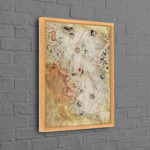 Kaart van Piri Reis, antieke kaart canvaskunst, kaartposter, vintage kaartkunst, Piri Reis-kunst, trendy kunstwerken, canvas kunst wereldkaart,