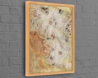 Piri Reis Map, Antique Map Canvas Art, Map Poster, Vintage Map Art, Piri Reis Art, Trendy Artwork, World Map Canvas Art,
