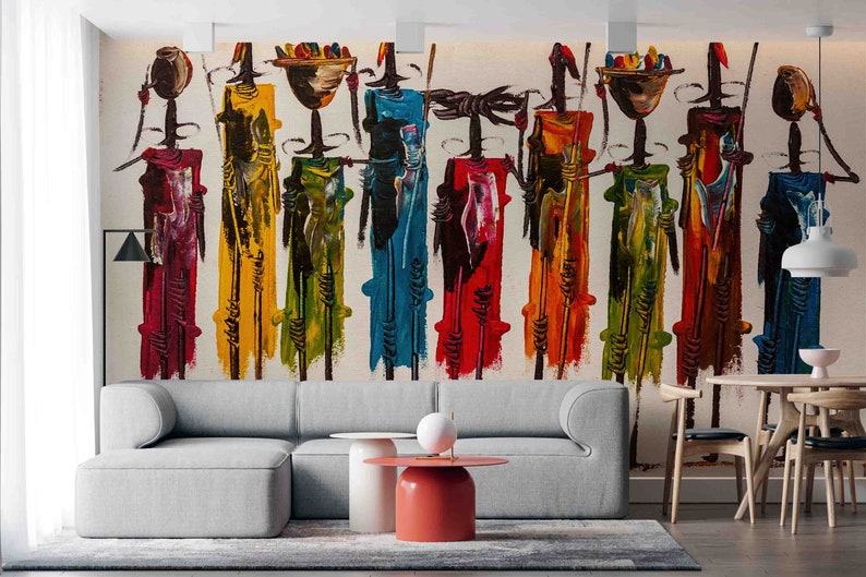 Buy Abstract People Wall Stickers, Masai People Painting Mural, Modern