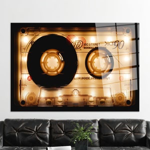 Tempered Glass, Abstract Glass Art, Canvas Glass Art, Wall Art, Shining Audio Cassette Glass, Shining Audio Cassette, Modern Wall Art, No Framed
