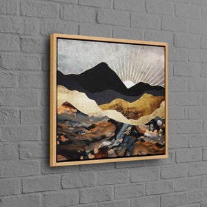 Tela de arte de parede, Arte de parede 3D, Tela, Paisagem de montanha abstrata, Paisagem impressa, Tela de sol dourado, Tela de paisagem noturna,