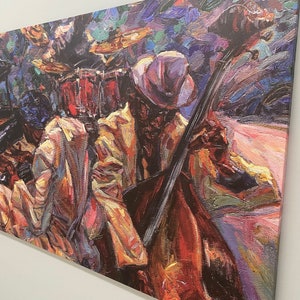 Jazz Singer With Musicians, Canvas, African Jazz Art, Oil Painting Print, African Music Painting, Jazz Club Wall Art, Nature Frame Canvas,