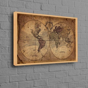 Vintage Weltkarte, Poster, Weltkarte Druck, Weltkarte Kunst, Leinwanddruck, Alte Weltkarte Kunstwerk, Vintage Wandkunst, Vintage Karte Wand-Dekor