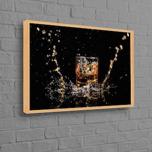 Lienzo decorativo con diseño de whisky, impresión dramática de bebida alcohólica, decoración de bar oscuro, póster de bebida moderno para cocina o cueva de hombre.
