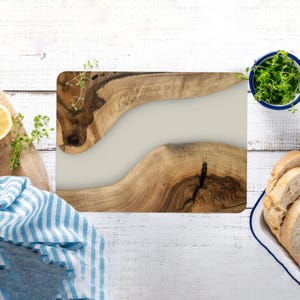 Modern Cutting Board, Epoxy Resin and Woodgrain Glass Print Chopping Board, Resin Serving Board, Epoxy Serving Board, Tempered Glass,
