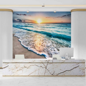 Sea View Wall Decals, Sea Digital Paper, Sunset at the Ocean Wall Decor, Gift Wallpaper, Landscape Wall Decor, Wall Mural Wallpaper, image 2