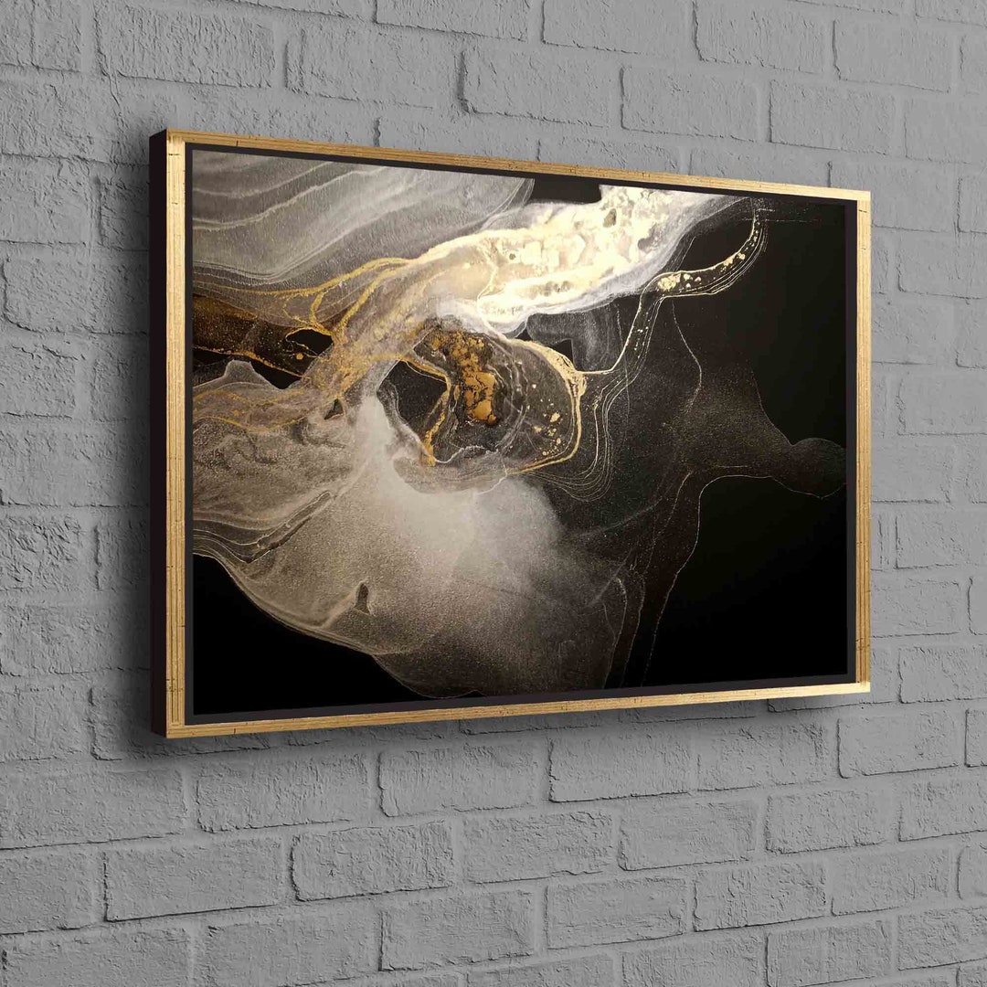 Black and Gold Wall Art, Gold Poster, Alcohol Ink Art, Black Poster ...
