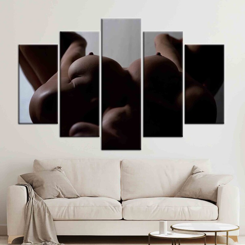 Sexy Woman Wall Decor, Sexy Wall Art, Erotic Artwork, Naked Woman Art, Naked Breast Poster, Nude Poster, Naked Woman Photo Print, Mature Art 5P Mix-Gallery Wrap