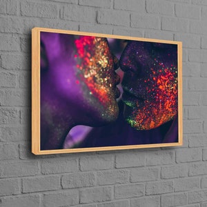Kissing Couple Wall Art, Sexy Wall Art, Sensual Couple Art Canvas, Modern Art, Lover Printed, Sensual Photo Wall Art, Mature