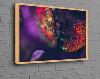 キスカップルのウォールアート、セクシーなウォールアート、官能的なカップルのアートキャンバス、モダンアート、恋人のプリント、官能的な写真のウォールアート、成熟した