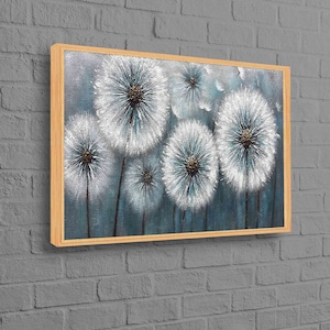 Arte de pared para sala de estar, arte de pared en lienzo, arte en lienzo, diente de león, obra de arte abstracta de diente de león, impresión en lienzo de regalo para amantes del diente de león,
