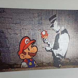 Super Mario Graffiti  Canvas Art, Street Wall Decor, Gaming Room Wall Art, Banksy Canvas Art, Painting Printed, Super Mario Decor, Banksy,