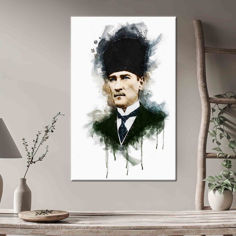 Mustafa Kemal Atatürk Wall Art, Ataturk Painting, Atatürk Artwork, Watercolor Canvas, Office Poster, Motivation Canvas, Turkish Canvas, image 3
