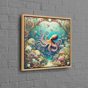 Sea Landscape Art Canvas, Animal Art, Octopus Canvas, Underwater Wall Decor, Wall Art Prints, Contemporary Art Decor, Framed Canvas,