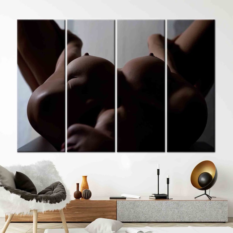 Sexy Woman Wall Decor, Sexy Wall Art, Erotic Artwork, Naked Woman Art, Naked Breast Poster, Nude Poster, Naked Woman Photo Print, Mature Art 4P-Gallery Wrapped