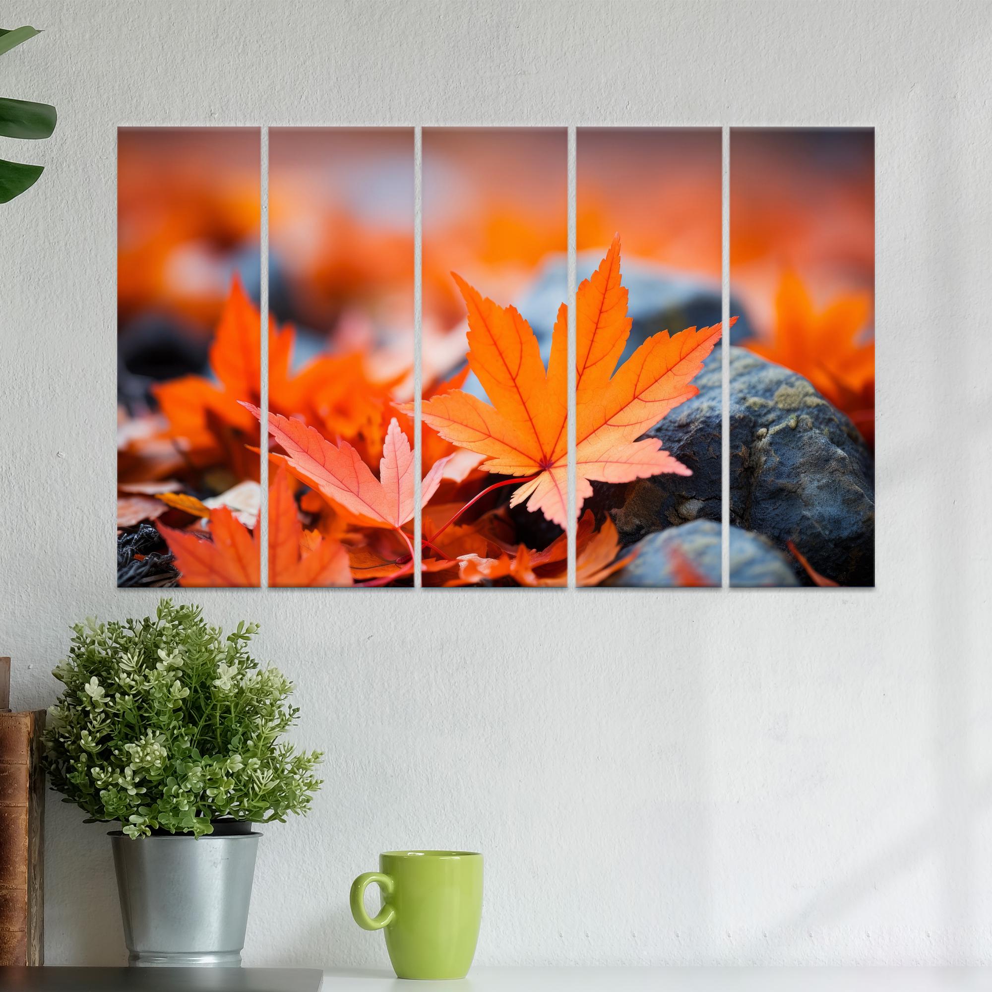 Autumn Leaves Canvas Wall Art, Nature Inspired Fall Artwork, Orange ...