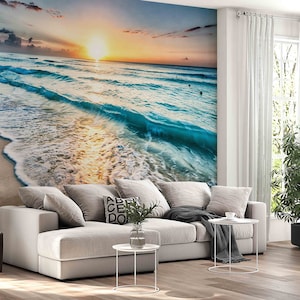 Sea View Wall Decals, Sea Digital Paper, Sunset at the Ocean Wall Decor, Gift Wallpaper, Landscape Wall Decor, Wall Mural Wallpaper, image 5