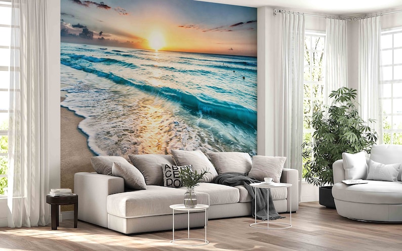 Sea View Wall Decals, Sea Digital Paper, Sunset at the Ocean Wall Decor, Gift Wallpaper, Landscape Wall Decor, Wall Mural Wallpaper, image 5