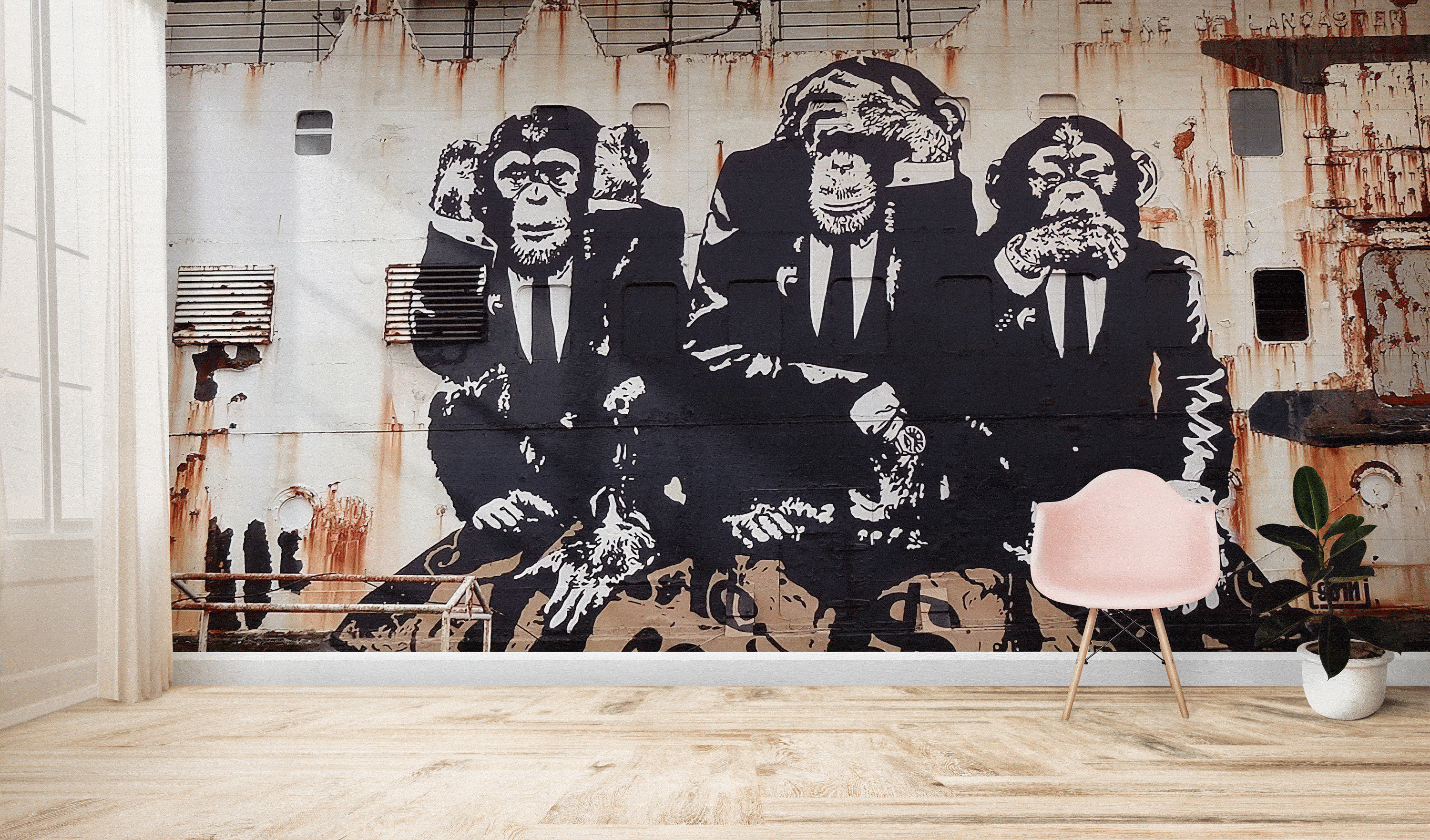 Banksy Three Monkeys Wall Painting, Monkey Graffiti Wall Art