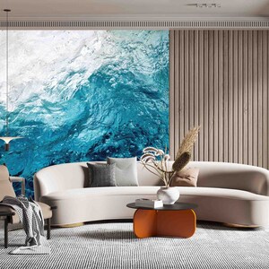 Ocean Water Wall Art, Self Adhesive Paper, 3D Papercraft, Blue Tones Paper Craft, Blue Wall Poster, View Mural, Wallpaper Peel And Stick, image 2