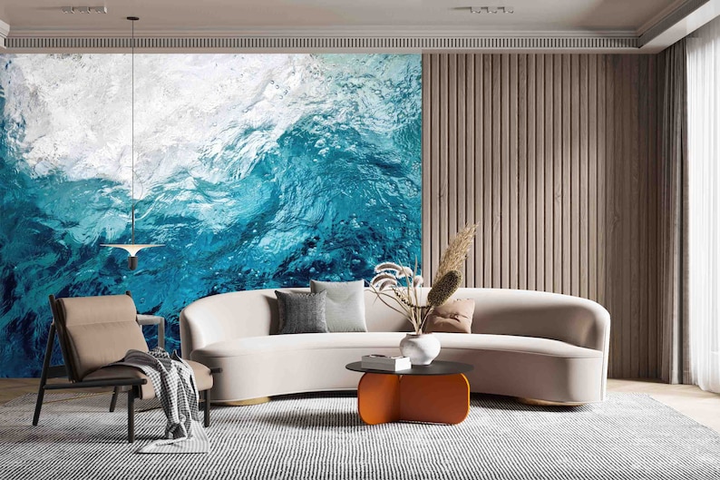 Ocean Water Wall Art, Self Adhesive Paper, 3D Papercraft, Blue Tones Paper Craft, Blue Wall Poster, View Mural, Wallpaper Peel And Stick, image 2