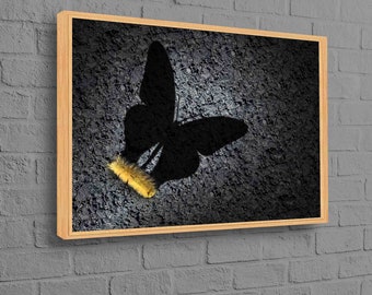 Regalo su tela, Arte murale per soggiorno, Arte murale 3D, Ombra di farfalla con bruco, Arte murale motivazionale, Poster di bruco,