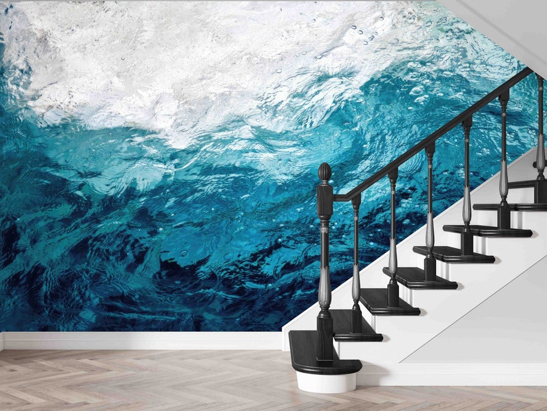 Ocean Water Wall Art, Self Adhesive Paper, 3D Papercraft, Blue Tones Paper Craft, Blue Wall Poster, View Mural, Wallpaper Peel And Stick, image 5