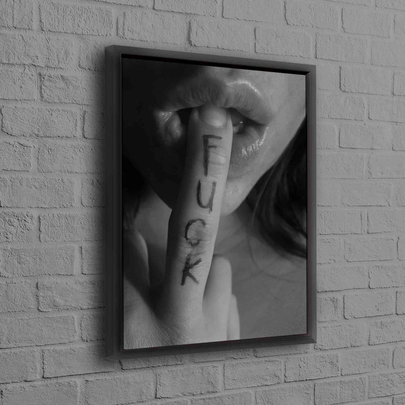 Bedroom Artwork, Middle Finger Artwork, Sensual Printed, Sexy Printed, Erotic Canvas Art, Nude Art, Sexy Woman Wall Art, Mature Black Framed