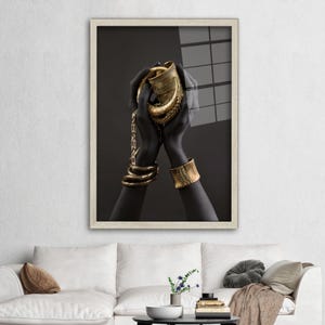 African Woman Hand with Gold Glass Wall, Luxury Wall Decor, Gold African Woman Glass Wall Art, Abstract Glass Art, Personalized Gift Box,