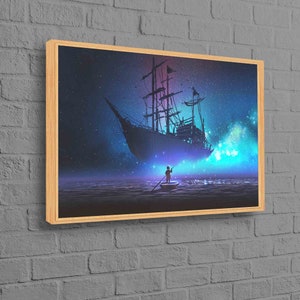 Boot kunst aan de muur, boot canvas kunst canvas, nachtkunstwerk, surrealistische poster, boot canvas kunst, zeegezicht moderne kunst, surrealisme muur decor, nachtkunstwerk, surrealistische poster