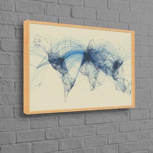 Impression sur toile de carte de l'aviation, art de la carte du monde, itinéraires de vol, impression sur toile de vols de trafic aérien, tentures murales de carte, décoration murale de bureau,