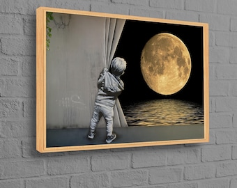 Banksy Behind the Curtain Canvas Decor, Banksy Boy Canvas Art, Banksy Full Moon Wall Hanging, Graffiti Wall Decor, Canvas Wall Art,