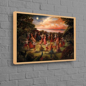 Wall Decor, Large Canvas, Living Room Wall Art, Rasa Lila Dance of Radha Krishna, Hindu Gift Poster, Indian Canvas Decor,
