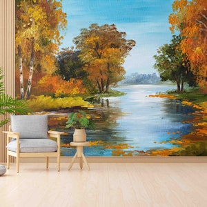 Landscape Wallpaper, Nature Landscape Wall Poster, Autumn Landscape Painting Wall Paper, Autumn Landscape Wallpaper, Paper Cutting Art,