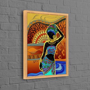 Afrikanische Frau Malerei, Zeitgenössische Leinwand, Afrikanische Frau Wandkunst, Abstrakte Sonnenkunst Leinwand, Schwarze Frau Wand-Dekor, Afrikanische Frau Wandkunst,