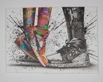 Shoes Graffiti Canvas Decor, Love in Jordan Shoes, Custom Wall Hanging, Living Room Wall Art, 3D Canvas, Love Graffiti Canvas Print,