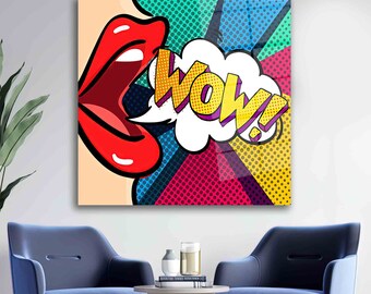 Vrouw WOW glasdecor, straatgraffiti glazen muurkunst graffiti, komische popart glaskunst, stedelijke graffiti glazen muur kunst, komische popart glaskunst,