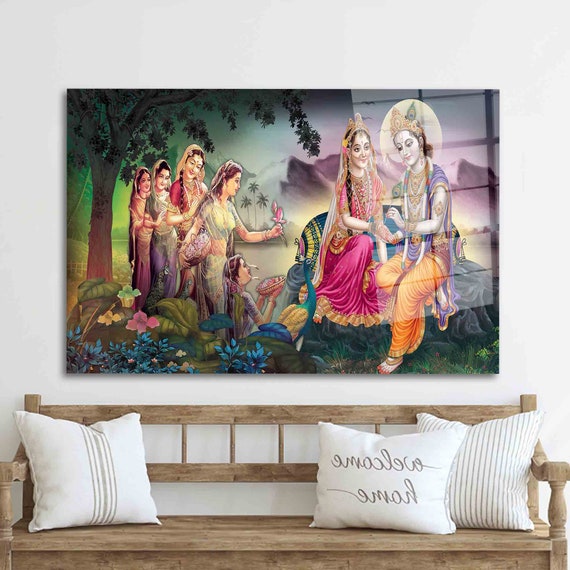 Radha Krishna Painting Famous Glass Wall Art Lord Krishna Etsy UK