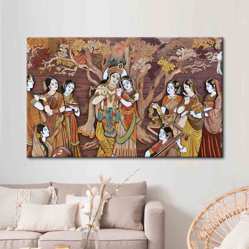 Arte de parede 3D, Arte de parede grande, Arte de parede para sala de estar, Deuses hindus Radha Krishna, Pôster de reprodução, Impressão em tela hinduísmo, Tela hindu imagem 7