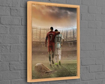 Lionel Messi Cristiano Ronaldo, Football Wall Decor, Man Cave Printed, Messi Art Canvas, Ronaldo Art Canvas, Famous Poster,