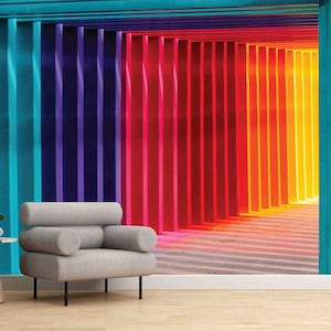 Optische Täuschung Wanddruck, moderner Wanddruck, abnehmbare Tapete, bunte 3D-Effekt-Tapete, bunte Papierkunst, 3D-Tapete,