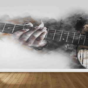 Abstract Guitar Paper Art, Music Paper Craft, Guitar Wall Decor, Watercolor Wall Paper, Music Lover Wallpaper, 3D Wall Mural, Gift Wallpaper
