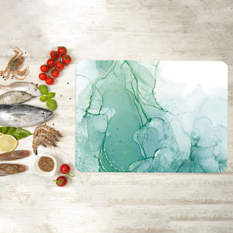 Green Cutting Board, Modern Pattern Chopping Board, Green Marble