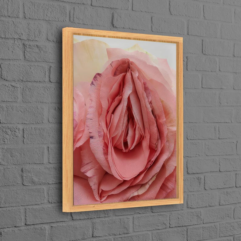 Rose Vagina Wall Decor, Erotic Canvas Decor, Pink Wall Hangings, Rose Wall Art, Valentines Day Gift For Him Personalized, Natural Framed