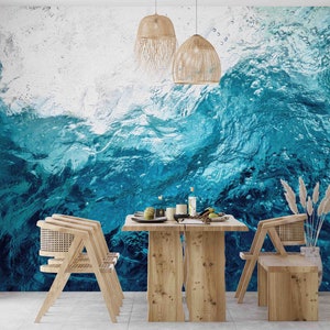 Ocean Water Wall Art, Self Adhesive Paper, 3D Papercraft, Blue Tones Paper Craft, Blue Wall Poster, View Mural, Wallpaper Peel And Stick, image 3